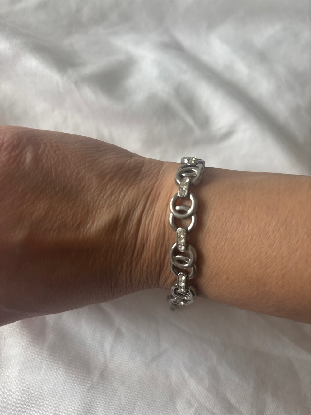 Gorgeous Heavy Silver Toned Crystal Bracelet